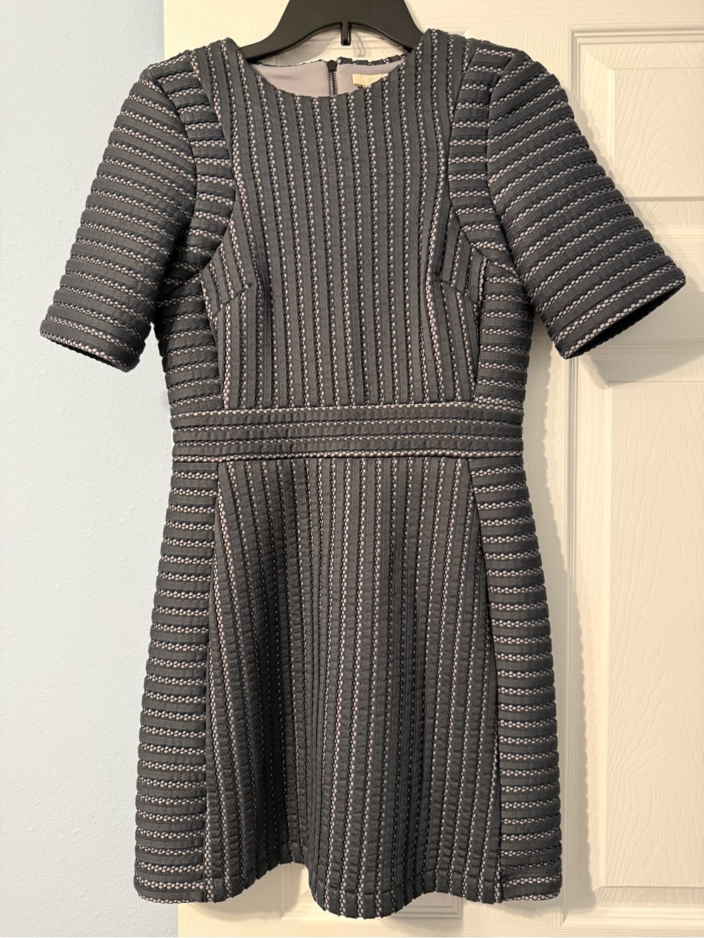 H&M Textured Short-Sleeve Fit & Flare Dress - Gray